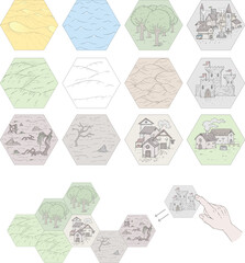 Hexagons pieces set for classic rpg game