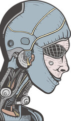 Obraz premium Cyber human head draw