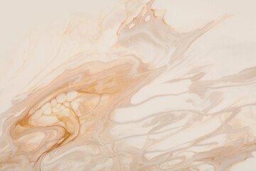 Art Abstract flow pour acrylic beige color. Wave stain blot background. Marble texture grain painting wall.