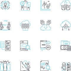 Fiscal figures linear icons set. Budget, Revenue, Expenditure, Deficit, Surplus, Income, Taxes line vector and concept signs. Earnings,Gross,Net outline illustrations