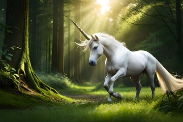 Obraz na płótnie Canvas mythical unicorn on a forest