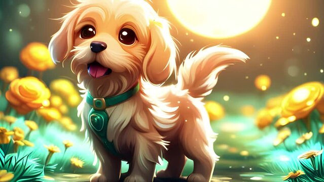 Dog and flowers illustration (AI)