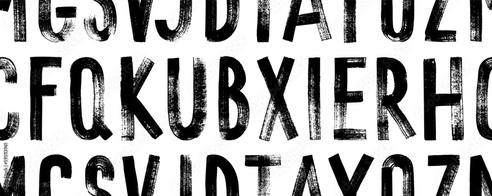 Aufkleber Seamless pattern with grunge alphabet uppercase letters. Hand drawn capital letters. Typographic distressed vector font with dry brush strokes. Hand drawn characters with a rough inked texture. 