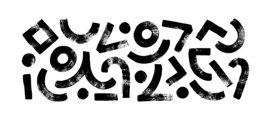 Brush drawn circles and curved lines. Geometric elements isolated on white background. Thick geometric brush strokes. Wavy and curly lines, round shapes, vector shapes. Bold stripes, abstract forms.