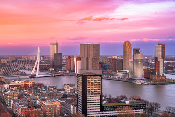 Rotterdam, Netherlands, City Skyline Over the Nieuwe Maas River