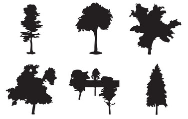 Set of trees silhouette isolated on white background