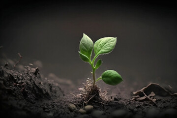 a long sprout growing in a desolate environment, environmentalism concept, nature survives, Generative AI