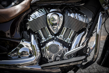 Fototapeta na wymiar motocykl, motocyklowe, silnik, cylinder, chromowane