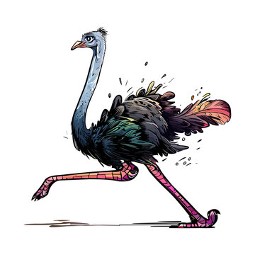 Colored vector  inked style ostrich wall art