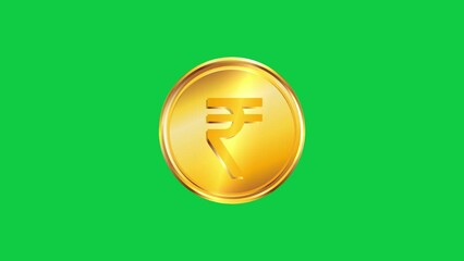 Realistic 3D rupee golden coin flip animation on green screen background 