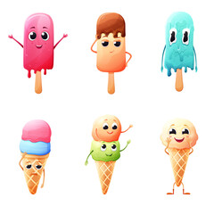 vector set funny character cartoon ice cream illustration