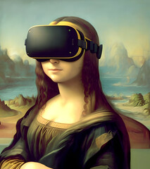 Mona Lisa in virtual reality glasses, Gioconda in virtual reality glasses, Mona Lisa in VR, Gioconda in VR