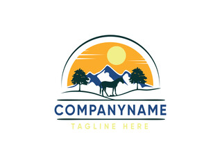 Horse with mountain logo vector. Silhouette of horse head and hill illustration. Icon for professional ranch also wild tourism traveling business company. For web sites, brands, apps