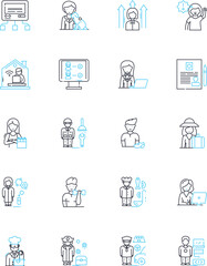 Collaborations linear icons set. Coalition, Partnership, Alliance, Teamwork, Synergy, Cooperation, Association line vector and concept signs. Unity,Coordination,Joint effort outline illustrations