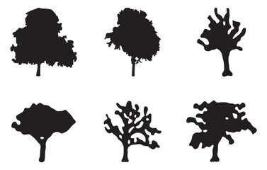 Set of trees silhouette isolated on white background