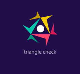 Obraz premium Triangle formation logo. Unique colors Creative Checkmark triangle logo template. vector