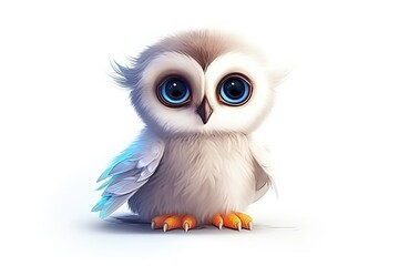 Obraz premium majestic white owl perched on a branch, gazing with piercing blue eyes. Generative AI