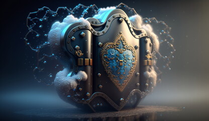 Fototapeta premium Cloud computing and cyber data protective with lock and big shield. Based on Generative Ai.