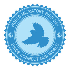 world migratory bird day design badge, seal, stamp, logo, label, tag, banner, logo with world vector and birds icons vector illustration, design elements