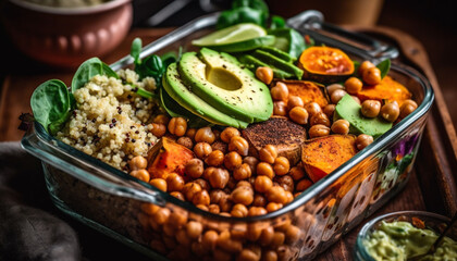 Healthy vegetarian lunch avocado quinoa salad bowl generated by AI