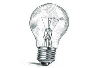  Idea lightbulb, in the style of pencil drawing, white background. Generative Ai. 