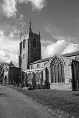 Black and white image of St Michael and All Angels Church, Aylsham, Norfol