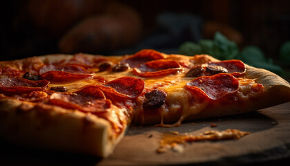 Homemade Italian pizza, fresh mozzarella and salami generated by AI