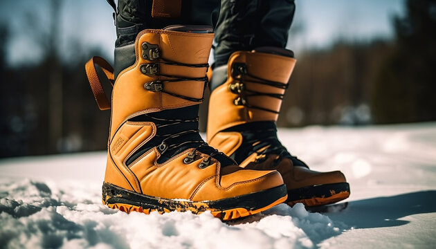 Hiking boot in snow, outdoor adventure awaits generated by AI