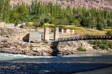 Obraz premium River and mountain landscape in Northern Pakistan. Gilgit Baltistan Karakoram Highway Pakistan