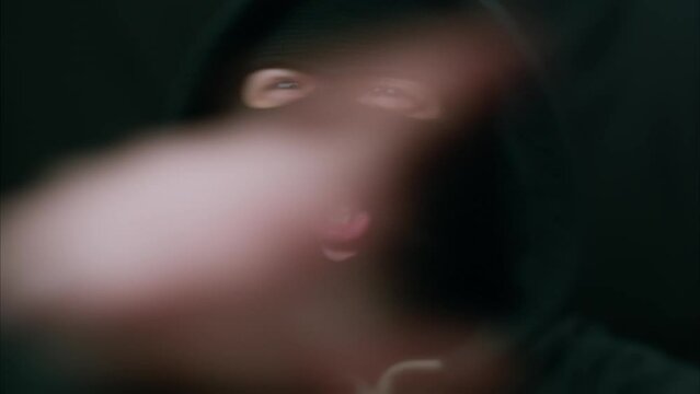 Caucasian Criminal Shouts and Points Past Camera. Shot with ARRI Alexa in ARRIRAW and exported QuickTime Apple ProRes 422 HQ.