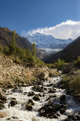 Fototapeta na wymiar Rakaposhi mountain view from Minapin village in Pakistan