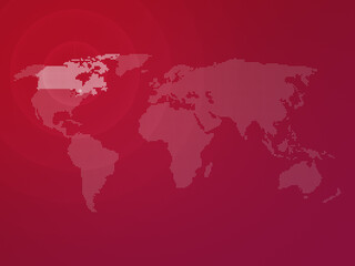 Fototapeta na wymiar Dotted halftone world map with the country of Canada highlighted. Modern and clean world map on a red color gradient background. 