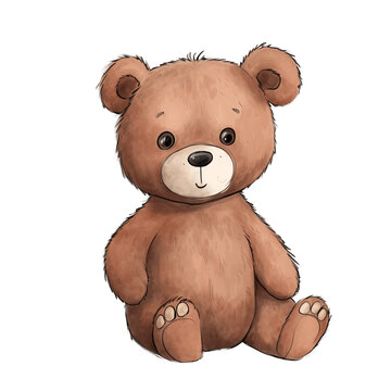 brown teddy bear hand drawn illustration children's book art stuffed animal