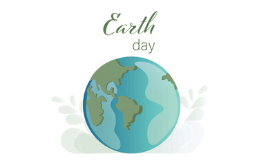 Earth day concept. Illustration of the green planet earth on a white background.Saving water and world Environment day, environmental protection and save earth water