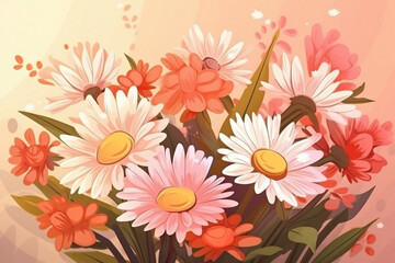 cartoon style illustration of flowers for congratulation to women's Day or mother's day (Generative AI)