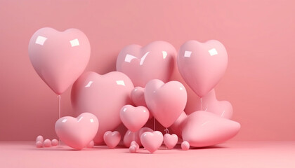 3d love balloon cartoon heart shape, isolated on light pink background, Suitable for and Mother's Day decoration (Generative AI)
