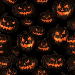 Seamless pattern with scary pumpkins. Made with Generative AI.