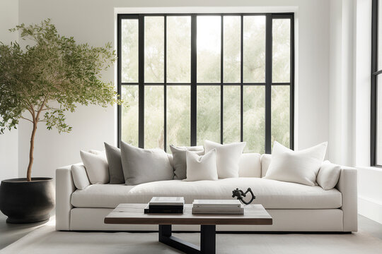 Interior design white linen sofa in Modern design living room