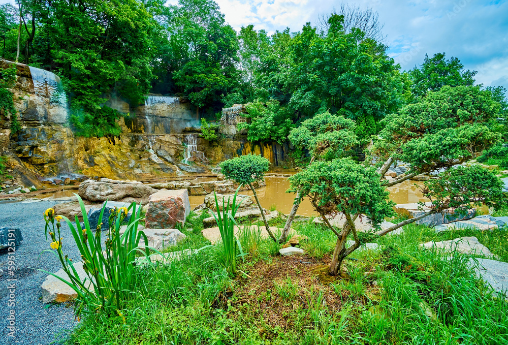 Poster English Landscape Garden with waterfalls, Sofiyivsky Park, Uman, Ukraine