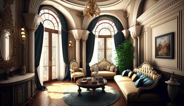 Luxury interior of a classic living room, Generative ai