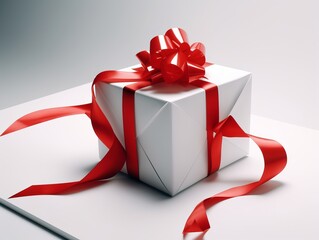 Gifts with red ribbons. Generative AI
