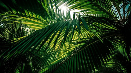 Green palm leafs. Generative AI.