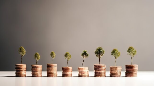 Step Of Coins Stacks With Tree Growing On Top (AI Generated)