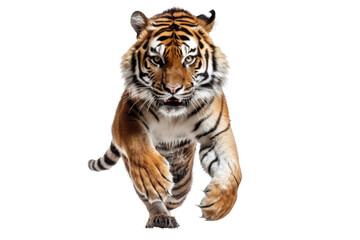Fototapeta premium Angry leaping tiger on transparent background, ultra sharp. Generative AI