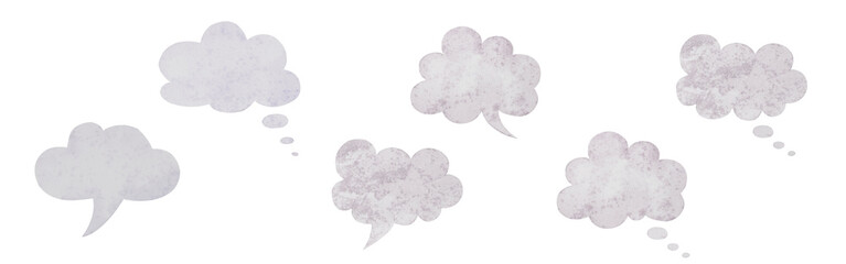 Collection of speech bubbles and dialog balloons. Hand watercolor painting. Isolated clip art elements for design, decor, creative collages..