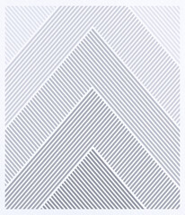 Fading triangles made of diagonal gray lines on a textured white paper background. Abstract geometric and graphic triangular pattern, high resolution full frame background.