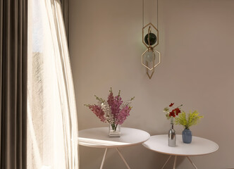 Interior design, flowers 3d render, 3d illustration