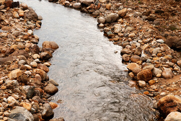 natural beautiful forest and river with pebble stone in kerala