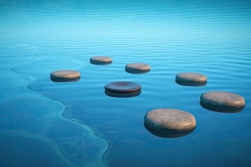 Fototapeta na wymiar serene lake with floating rocks on the surface. Generative AI