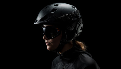 Young adult biker wearing sports helmet riding generated by AI